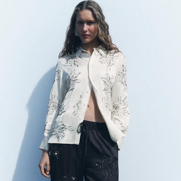 NEW! Zara Beaded Satin Embellished Blouse - Picture 5 of 6